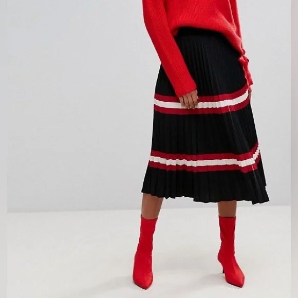 Mango stripe pleated midi skirt - Memorial Day/Fourth of July style - Picture 1 of 8